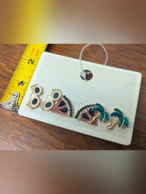 Ava & Aiden Crystal Tropical Charm Earrings 50s Sunglasses, Watermelon, Palms